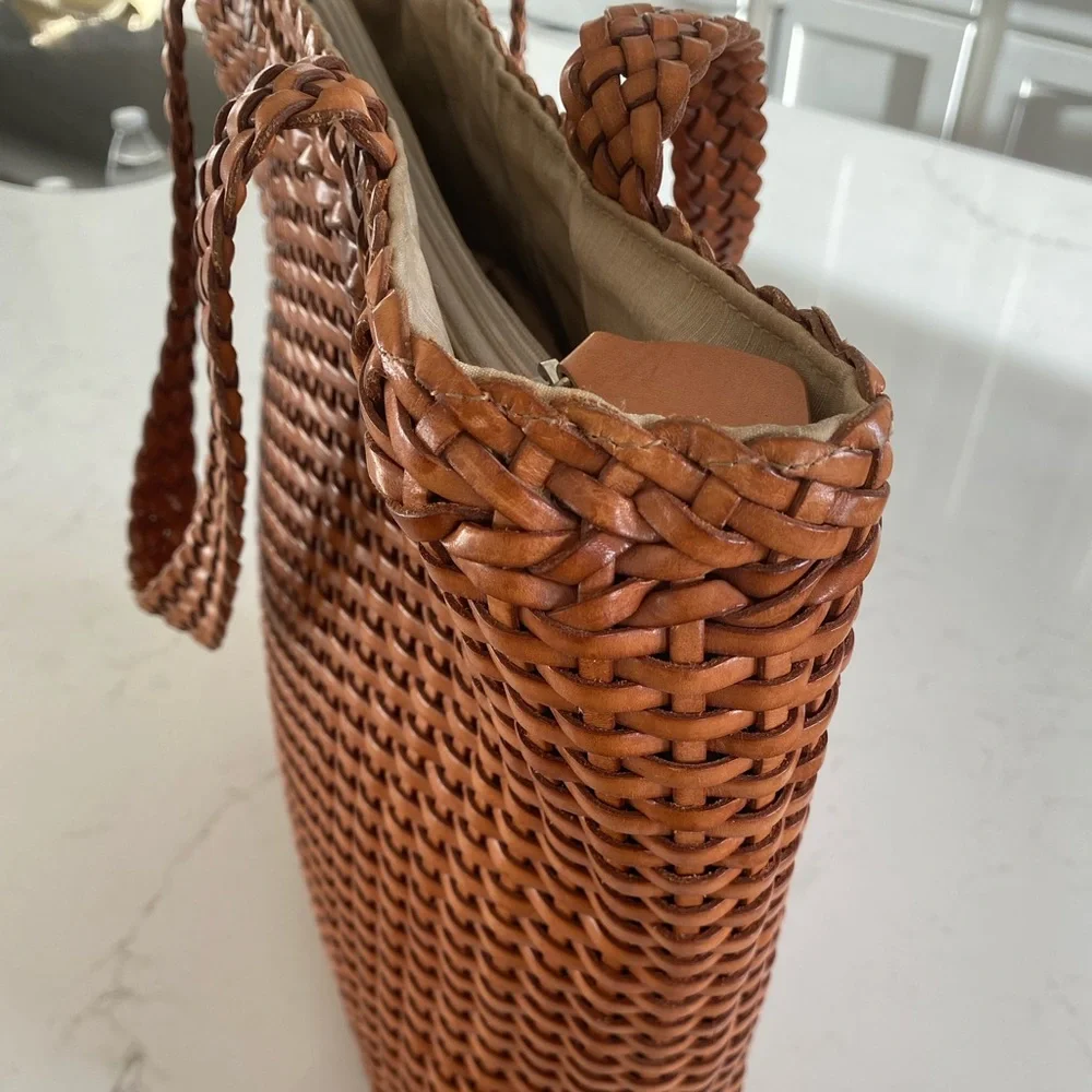 Falor le Borse Leather Woven Tote Bag Purse - Picture 7 of 16